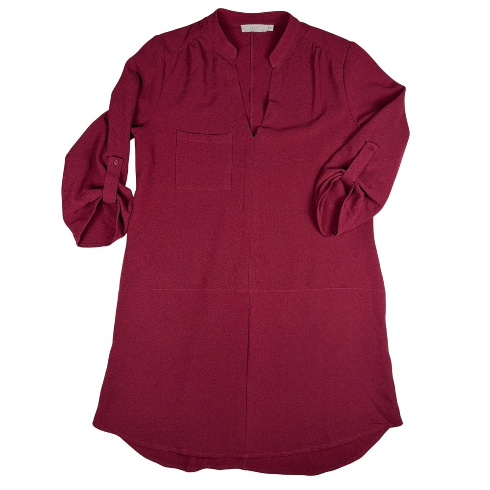 Lush Womens Cabernet Burgundy Roll Tab Sleeve Shift Dress Size M DR94939-003